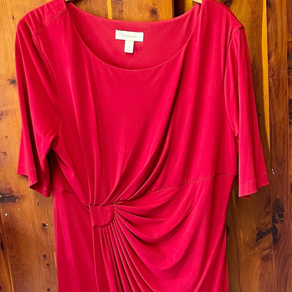 Red short sleeve lined dress- so comfortable and dress up or down with this one!